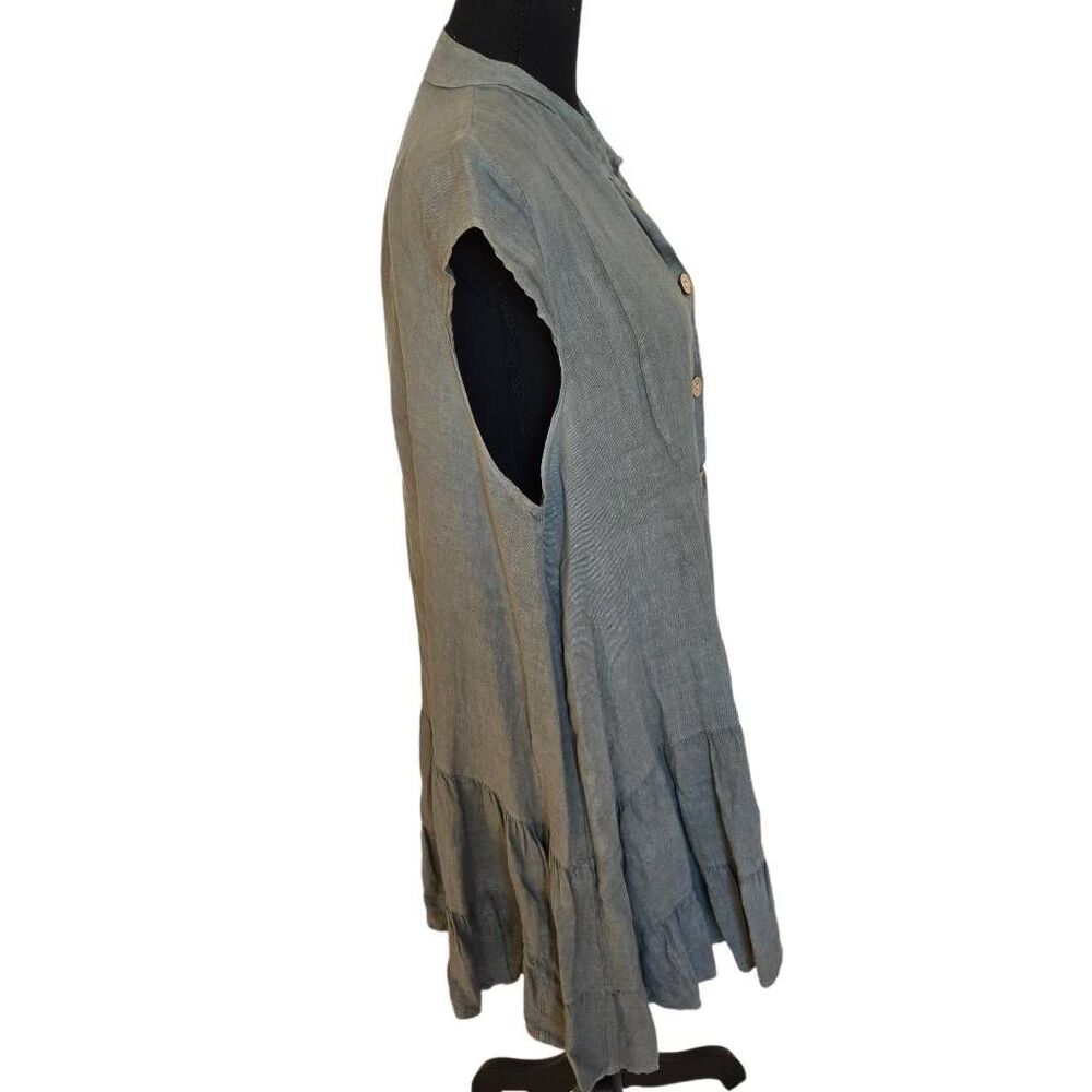Womens 100% Linen Tiered Button Front Made in Italy Dress Large - Picture 5 of 9